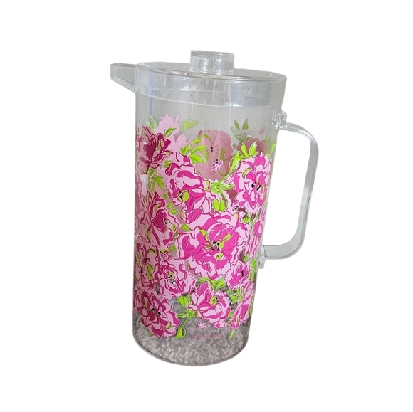 Lilly Pulitzer Floral Clear Acrylic Drink Pitcher 56 oz Pink Green Print - Picture 5 of 7